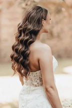 Designer Long Ivory Mermaid Strapless Lace Wedding Dress with Train by misshow.com
