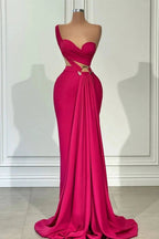 Designer Long Mermaid One Shoulder Sleeveless Satin Prom Dress by misshow.com