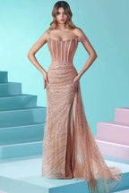 Designer Long Mermaid Spaghetti Strap Beading Sequined Prom Dress With Slit by misshow.com