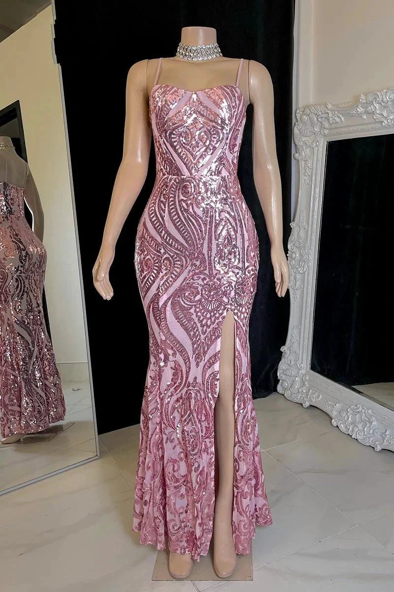 Designer Long Mermaid Spaghetti Straps Split Front Prom Dress by misshow.com