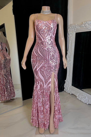Designer Long Mermaid Spaghetti Straps Split Front Prom Dress