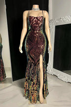 Designer Long Mermaid Spaghetti Straps Split Front Prom Dress by misshow.com