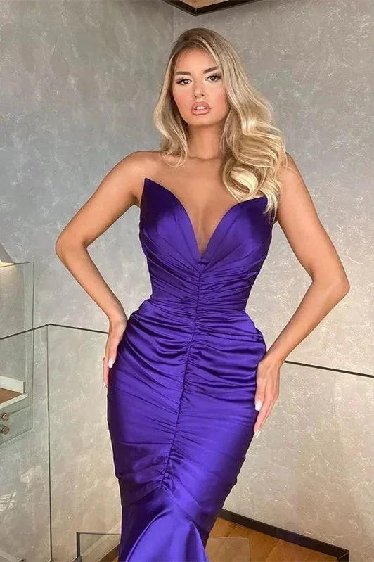 Designer Long Purple V-neck Sleeveless Mermaid Prom Dress by misshow.com