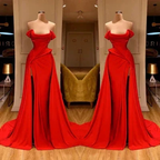 Designer Long Red A-line Sleeveless Satin Sexy Prom Dress With Slit by misshow.com