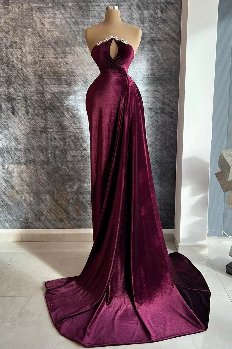 Designer Long Velvet Sequined Long Sleeves Prom Dress With Train by misshow.com