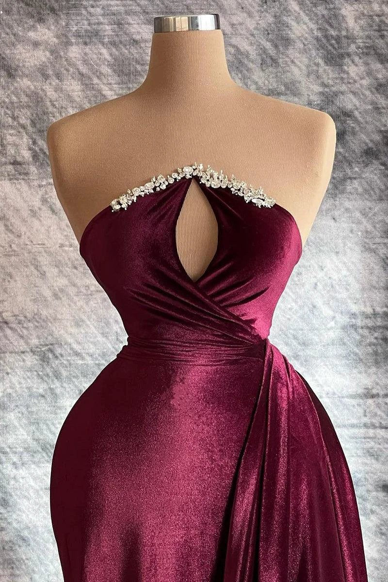 Designer Long Velvet Sequined Long Sleeves Prom Dress With Train by misshow.com