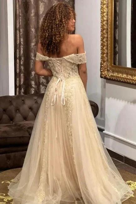 Designer Off-the-shoulder A-line Long Evening Dresses With Lace by misshow.com