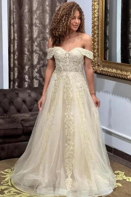 Designer Off-the-shoulder A-line Long Evening Dresses With Lace by misshow.com