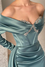 Designer Off-the-shoulder Long Sleeves Glitter Mermaid Prom Dress With Glitter by misshow.com