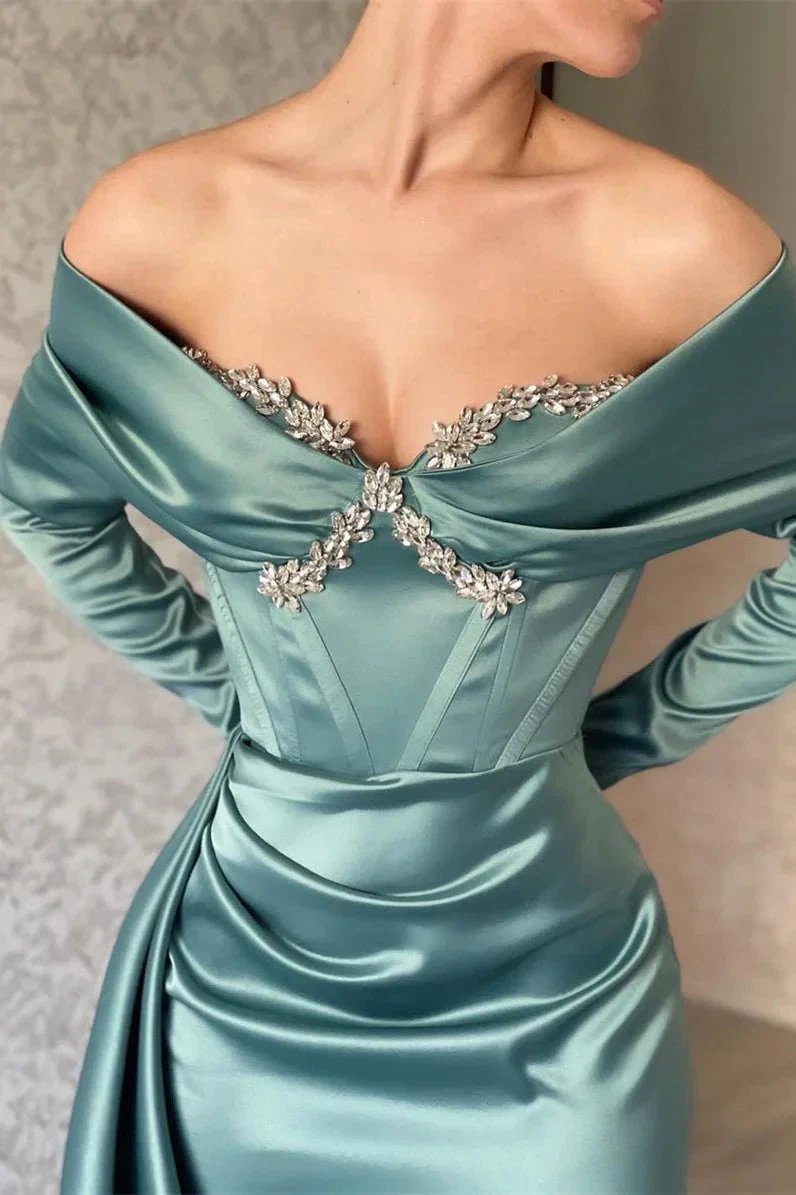 Designer Off-the-shoulder Long Sleeves Glitter Mermaid Prom Dress With Glitter by misshow.com
