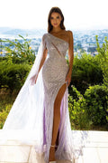 Designer One Shoulder Sequined Sleeveless Prom Dress With Slit by misshow.com