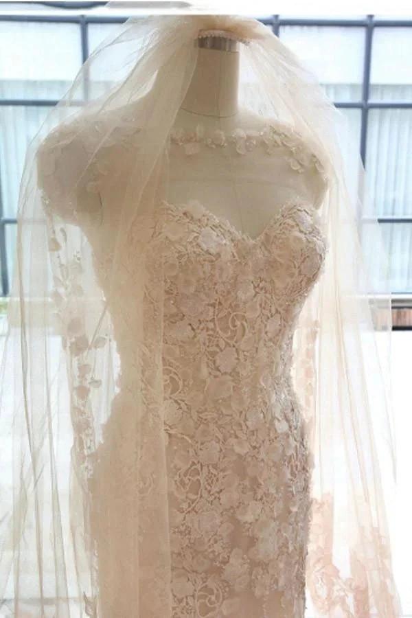 Designer Open Back Sheer Flowers Long Sleeve Mermaid Wedding Dress WD101 by pgmdress