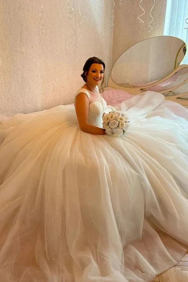 Designer Princess Long A-line Sequined Sleeveless Wedding Dresses by misshow.com