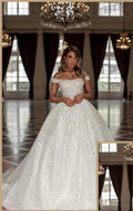 Designer Princess Long White Off-the-shoulder Glitter A-line Wedding Dresses by misshow.com