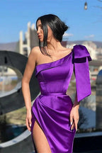 Designer Purple One Shoulder Long Prom Dress With Slit by misshow.com