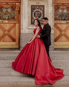 Designer Red A-Line Sleeveless Wedding Dresses With Lace by misshow.com