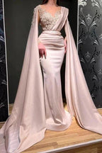 Designer Red Long Mermiad V-neck Lace Evening Dresses With Sleeves by misshow.com
