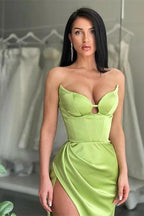 Designer Sexy Stretch Satin Mermaid Prom Dress With Side Slit by misshow.com