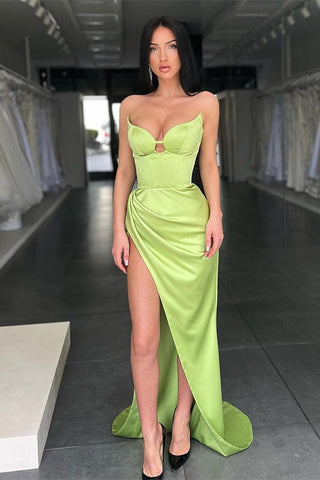 Designer Sexy Stretch Satin Mermaid Prom Dress With Side Slit
