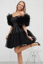 Designer Short Black Off-the-shoulder Tulle Glitter Homecoming Dresses by misshow.com