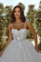 Designer Spaghetti Straps Long A-line Appliques Sleeveless Wedding Dress With Lace by misshow.com