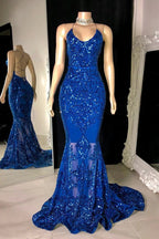Designer Spaghetti Straps Long Mermaid Lace Sleeveless Prom Dress by misshow.com