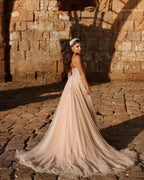 Designer Sweetheart Long A-line Glitter Lace Wedding Dress With Slit by misshow.com