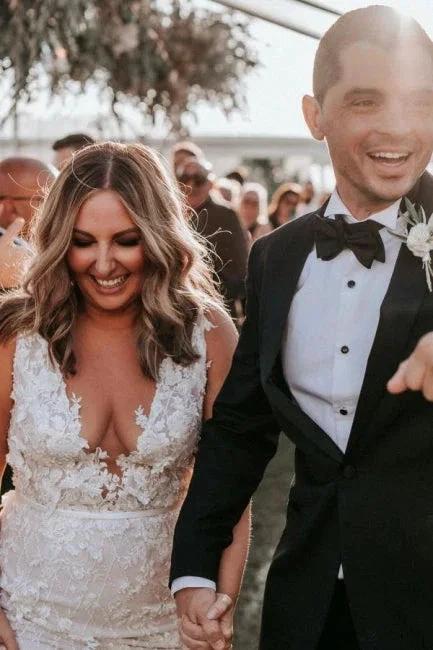 Designer V-Neck Sleeveless Mermaid Wedding Dresses With Lace by misshow.com