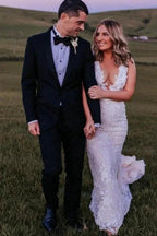 Designer V-Neck Sleeveless Mermaid Wedding Dresses With Lace by misshow.com