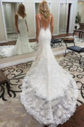Designer wedding dress mermaid | Backless lace wedding dresses by misshow.com