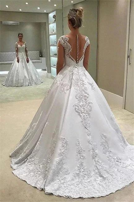 Designer Wedding Dresses with Sleeves | Lace wedding dress A-line by misshow.com
