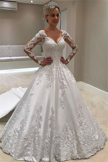 Designer Wedding Dresses with Sleeves | Lace wedding dress A-line Hover Image