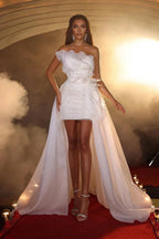 Designer White Sleeveless Wedding Dress With Ruffles Bridal Gown With Lace by misshow.com