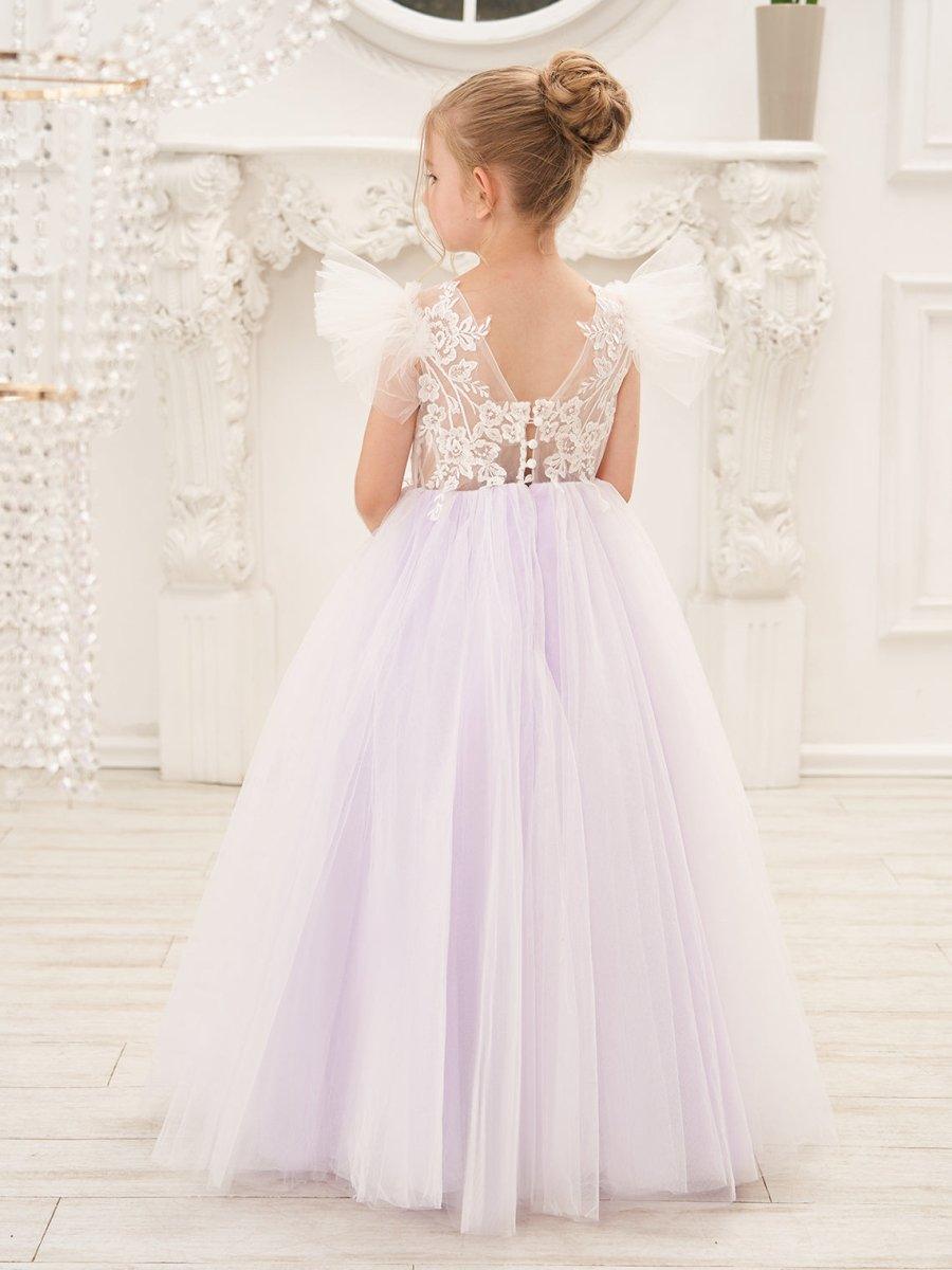 Detachable  Lace Tulle Sweep Train Flower Girl Dress - photo 6