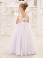 Detachable  Lace Tulle Sweep Train Flower Girl Dress - photo 6