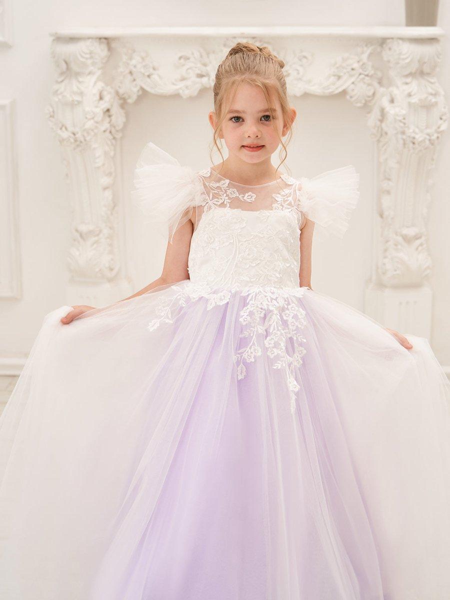 Detachable  Lace Tulle Sweep Train Flower Girl Dress - photo 5