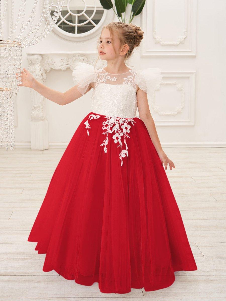 Detachable  Lace Tulle Sweep Train Flower Girl Dress - photo 1