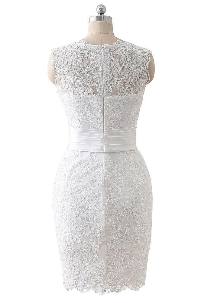 Detachable Skirt Sheath Scoop Lace Wedding Dresses by misshow.com