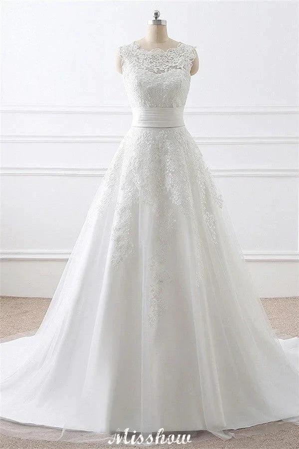 Detachable Skirt Sheath Scoop Lace Wedding Dresses by misshow.com