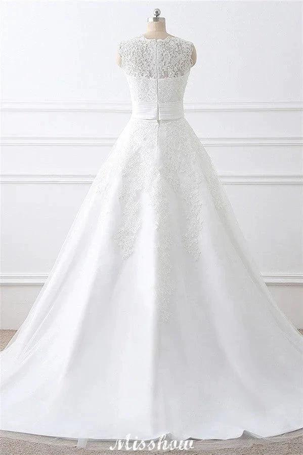 Detachable Skirt Sheath Scoop Lace Wedding Dresses by misshow.com