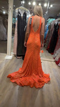 Sexy Sparkly Mermaid V Neck Sequins Long Prom Dresses, Orange Evening Dresses Y1397 by simplepromdress