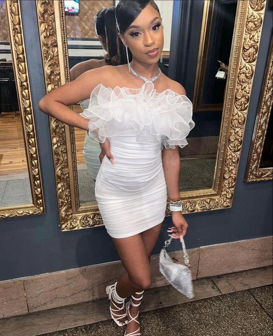 White Short Homecoming Dress With Ruffles Party Dress Y1544 by simplepromdress