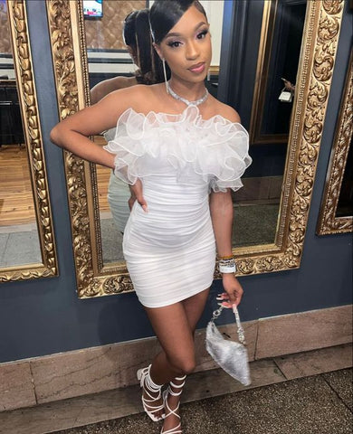White Short Homecoming Dress With Ruffles Party Dress Y1544