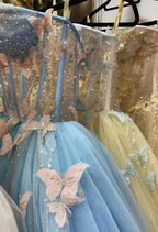 Fairy Dress,Blue Sleeveless Ball Gown With Pink Butterflies Y1387 by simplepromdress