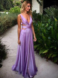 Sexy Deep V Neck Silk Satin Prom Dress A Line Backless Pleated Evening Dress Y1503 by simplepromdress