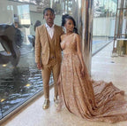 Sparkly Rose Gold Sequin Prom Dress With Train,Sexy Evening Gown Y1436 by simplepromdress