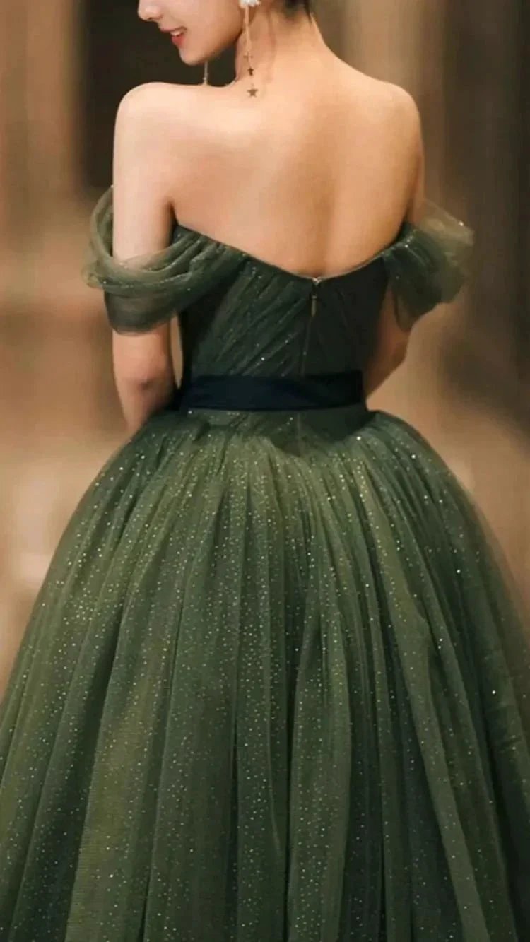 Simple green tulle long prom dress, green tulle evening dress Y1554 by simplepromdress