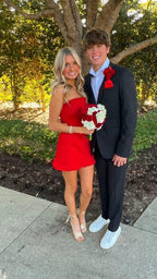 Red Strapless Short Homecoming Dress Birthday Party Dress Y1599 by simplepromdress