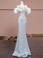 Luxury Silver Mermaid Sequins Beading Prom Dress Formal Evening Dress Y7614 by simplepromdress