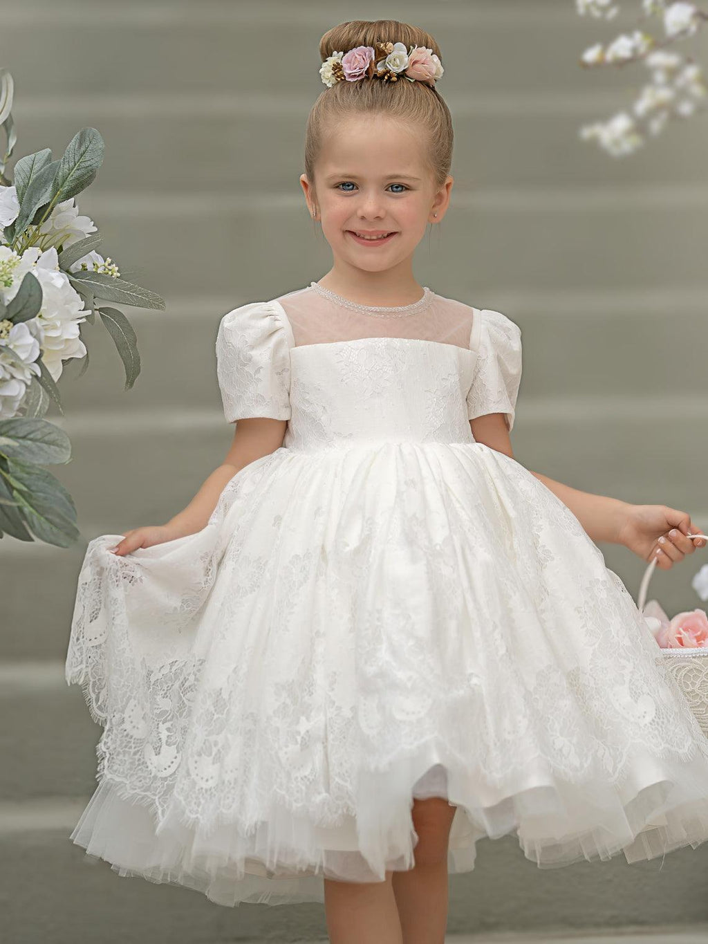 Lace Knee-length First Communion Flower Girl Dress - photo 2